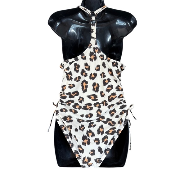 Kona Sol Leopard Print Tortoise Ring Racer Back One Piece Swimsuit Size Medium - Picture 7 of 16